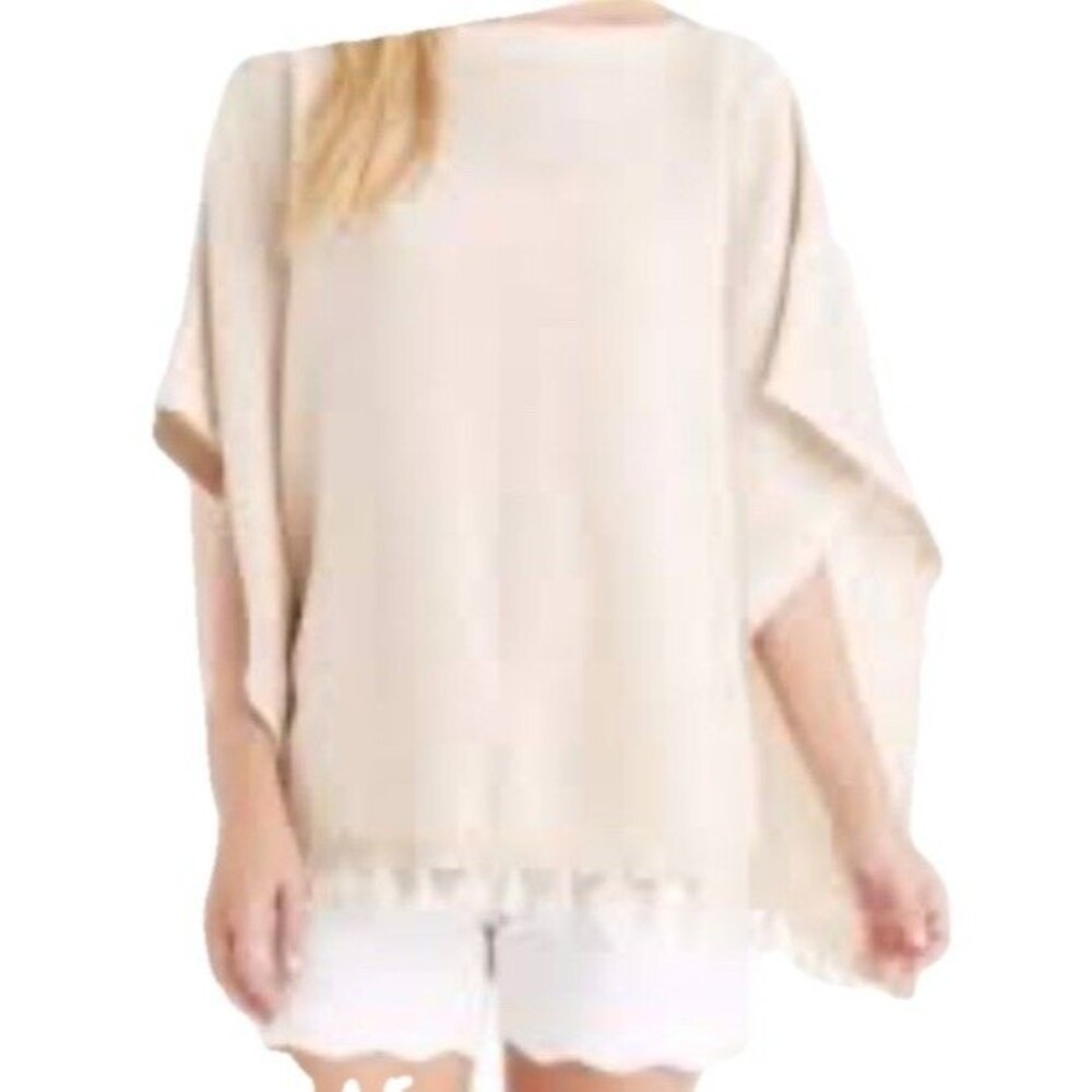 J. McLaughlin Asha Poncho Sweater OS Tassel Hem Luxe Classic Minimalist Layering